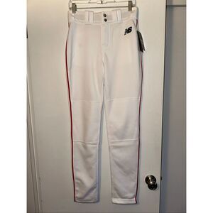 New Balance Men’s Small Full Length Baseball Pants White Red Stripe NWT STAINED